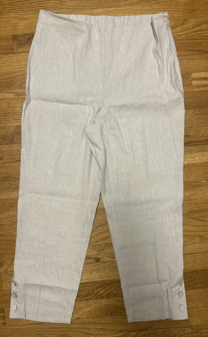Women’s J.JILL Linen Stretch Gray Pull On Pants Button Detail (leg) Size M *A4